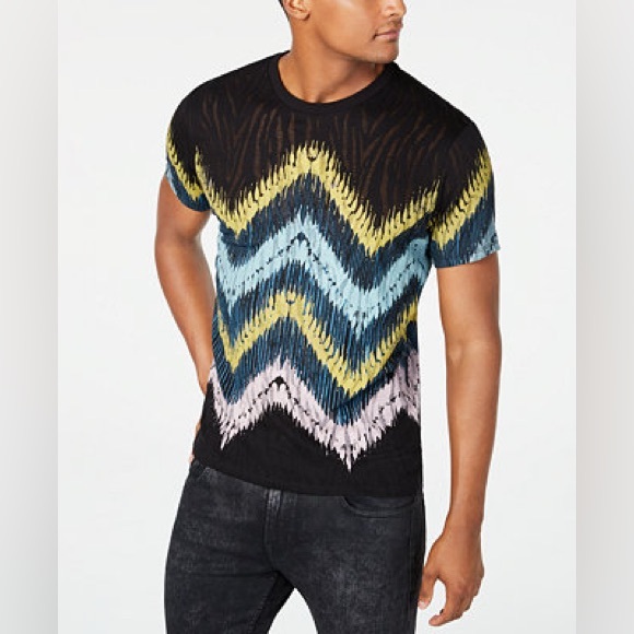 Guess Men's Multicolor Zigzag Tee NWT Sz medium short sleeve casual colorful - Picture 1 of 8